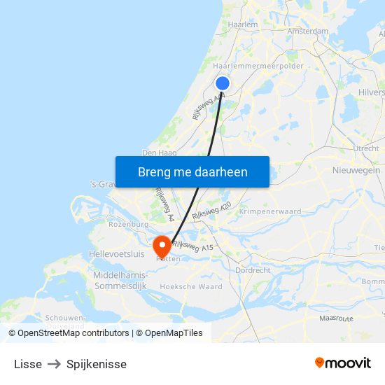 Lisse to Spijkenisse map