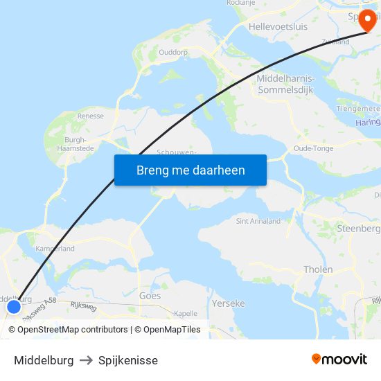 Middelburg to Spijkenisse map