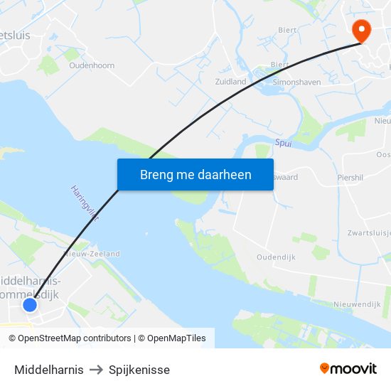 Middelharnis to Spijkenisse map