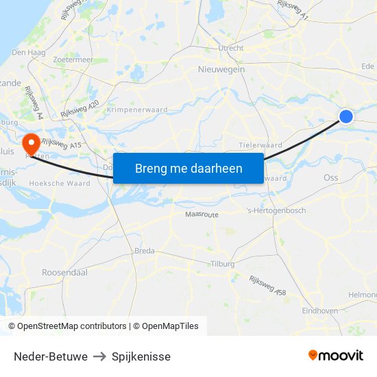 Neder-Betuwe to Spijkenisse map