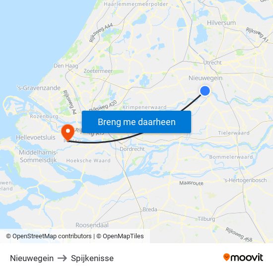 Nieuwegein to Spijkenisse map