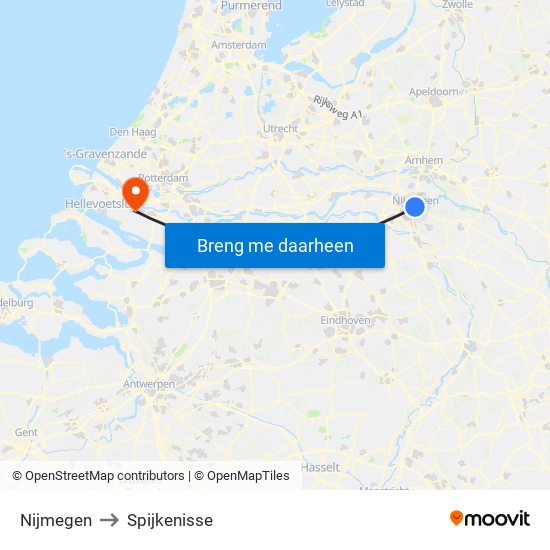 Nijmegen to Spijkenisse map