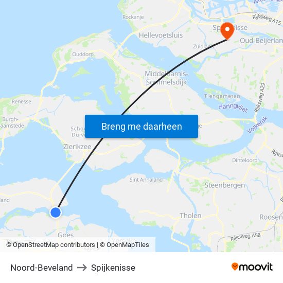 Noord-Beveland to Spijkenisse map