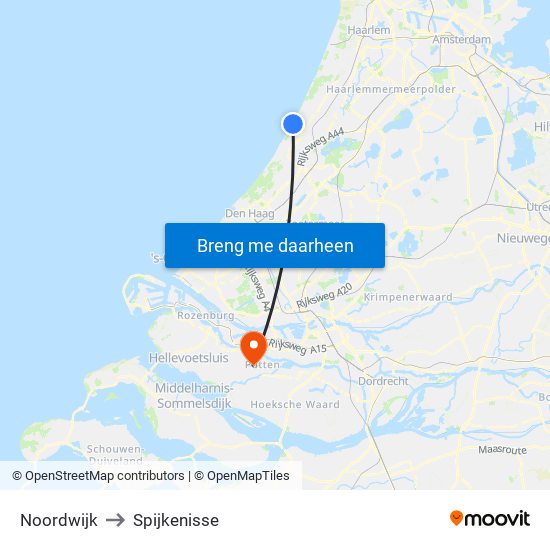 Noordwijk to Spijkenisse map