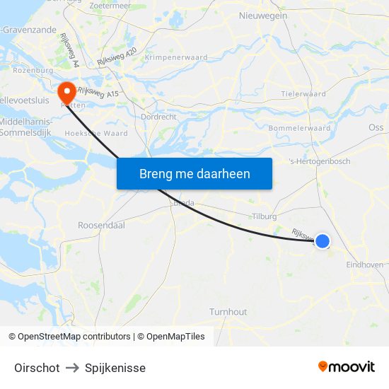 Oirschot to Spijkenisse map