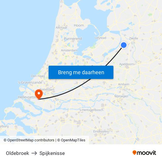 Oldebroek to Spijkenisse map