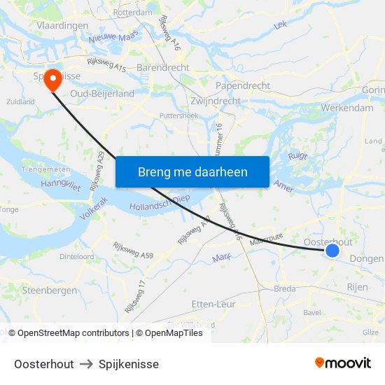 Oosterhout to Spijkenisse map