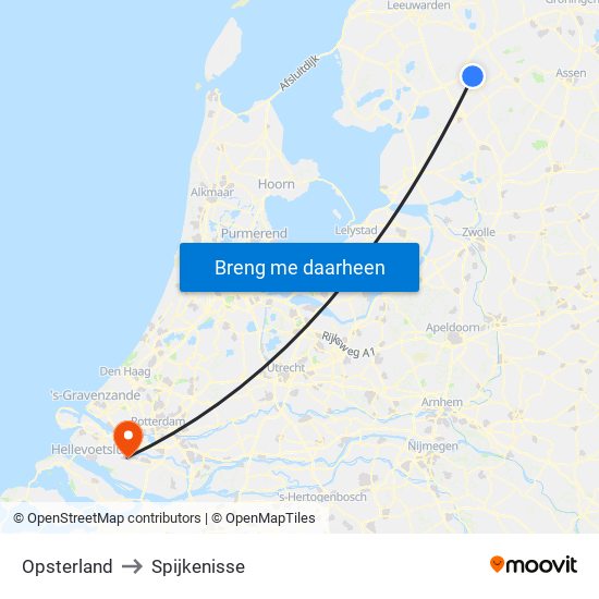 Opsterland to Spijkenisse map