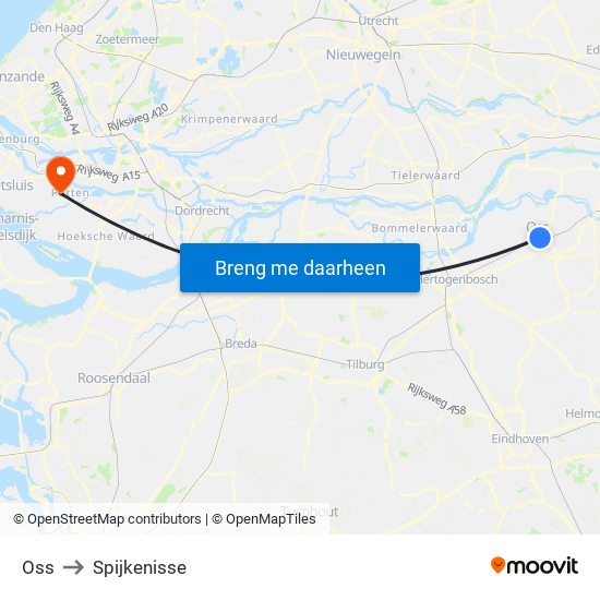 Oss to Spijkenisse map