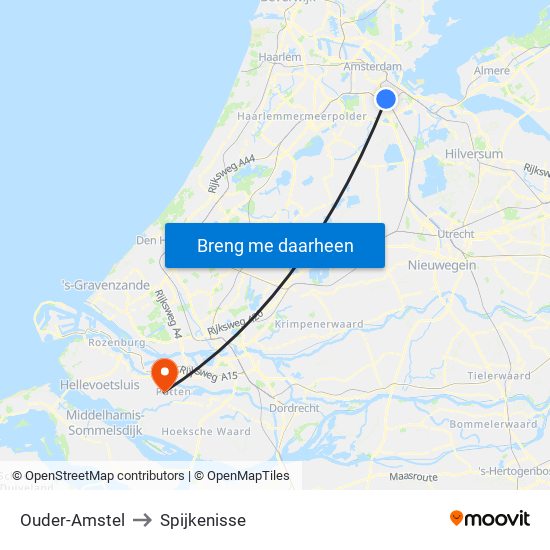 Ouder-Amstel to Spijkenisse map