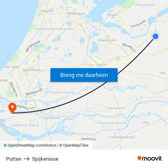 Putten to Spijkenisse map