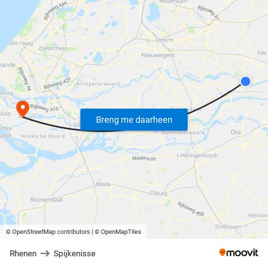 Rhenen to Spijkenisse map