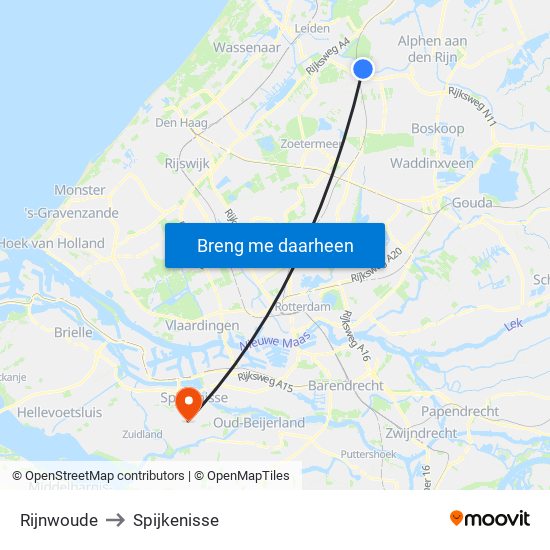 Rijnwoude to Spijkenisse map