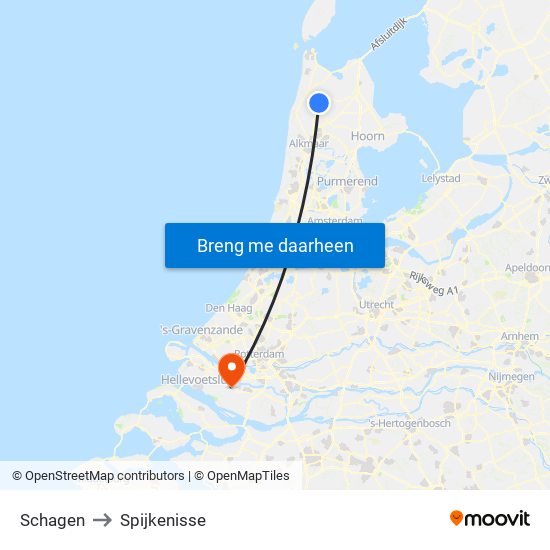 Schagen to Spijkenisse map