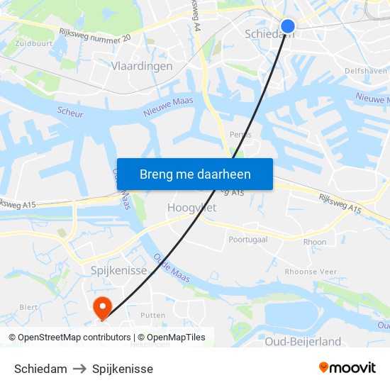 Schiedam to Spijkenisse map