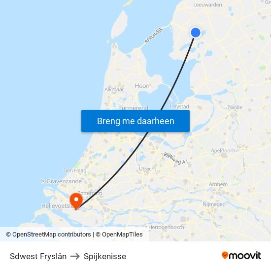 Sdwest Fryslân to Spijkenisse map