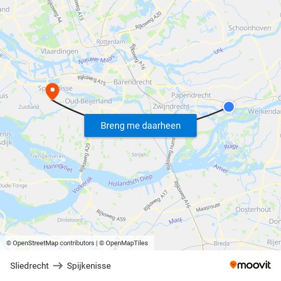 Sliedrecht to Spijkenisse map