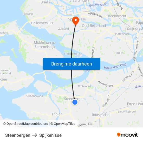 Steenbergen to Spijkenisse map
