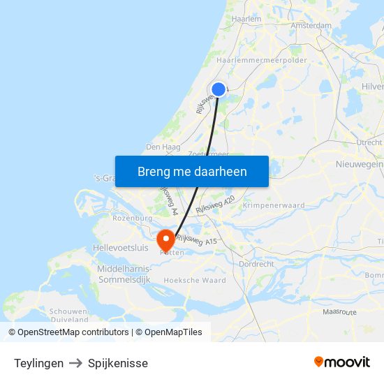 Teylingen to Spijkenisse map