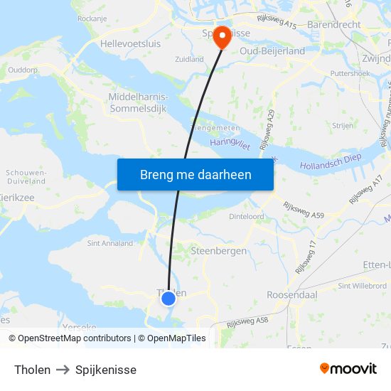 Tholen to Spijkenisse map