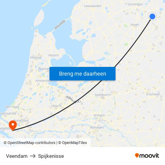 Veendam to Spijkenisse map