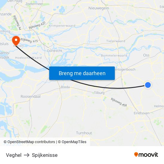 Veghel to Spijkenisse map