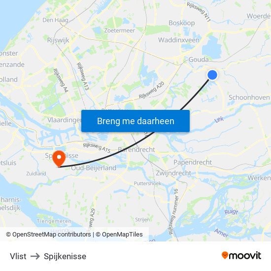 Vlist to Spijkenisse map