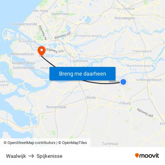 Waalwijk to Spijkenisse map