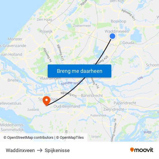 Waddinxveen to Spijkenisse map