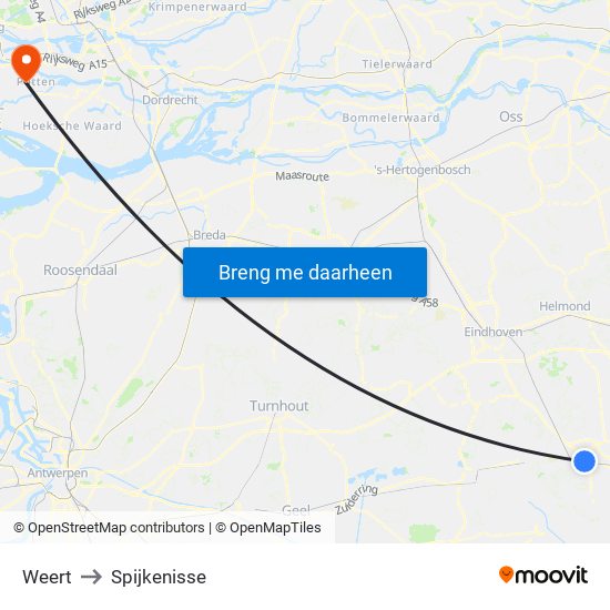 Weert to Spijkenisse map