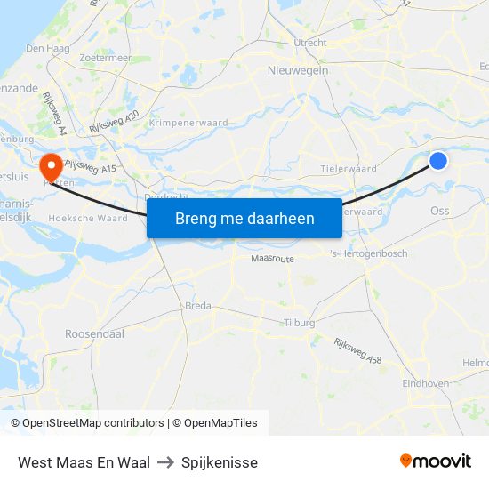 West Maas En Waal to Spijkenisse map