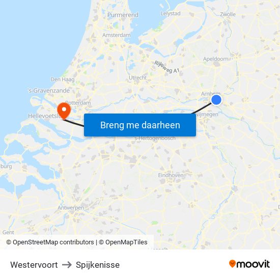 Westervoort to Spijkenisse map