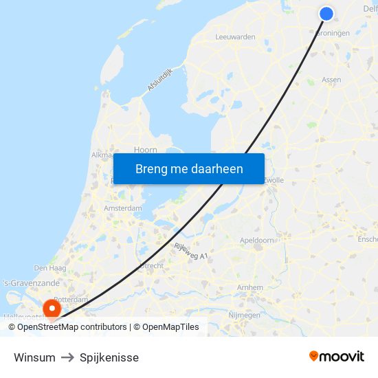 Winsum to Spijkenisse map