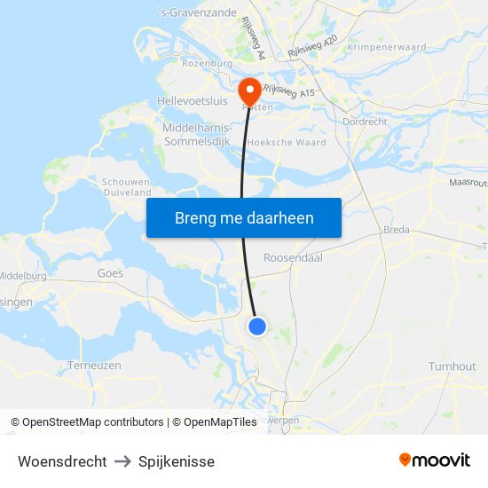 Woensdrecht to Spijkenisse map