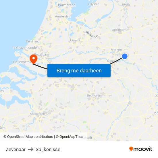 Zevenaar to Spijkenisse map