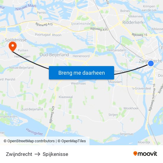 Zwijndrecht to Spijkenisse map