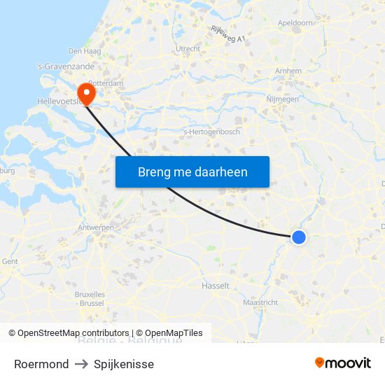 Roermond to Spijkenisse map