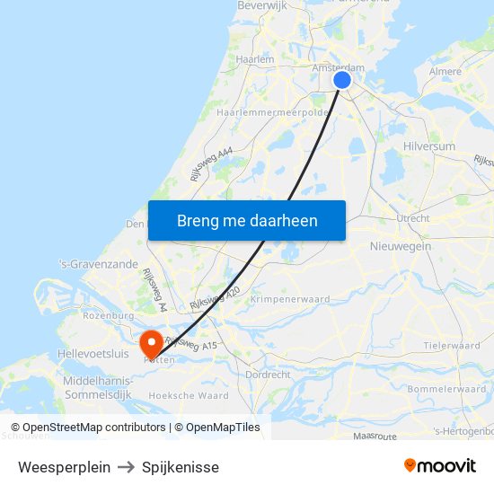 Weesperplein to Spijkenisse map