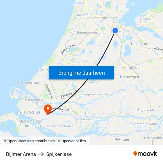 Bijlmer Arena to Spijkenisse map