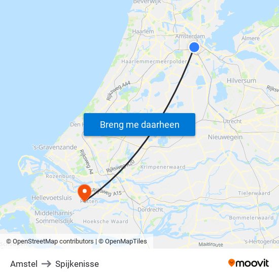 Amstel to Spijkenisse map