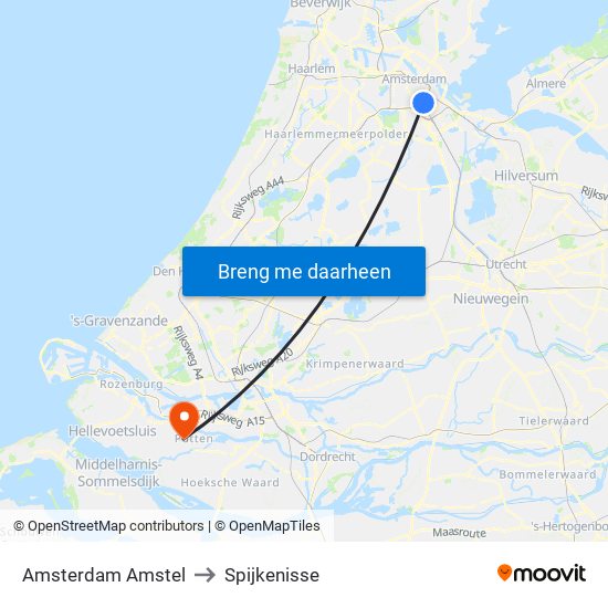 Amsterdam Amstel to Spijkenisse map