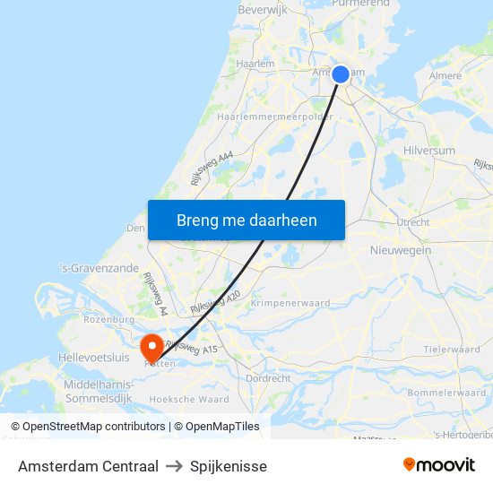 Amsterdam Centraal to Spijkenisse map