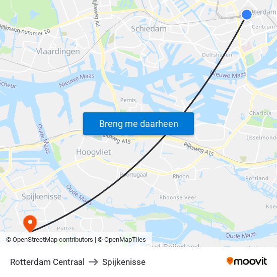 Rotterdam Centraal to Spijkenisse map