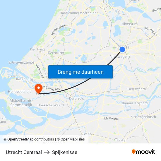 Utrecht Centraal to Spijkenisse map