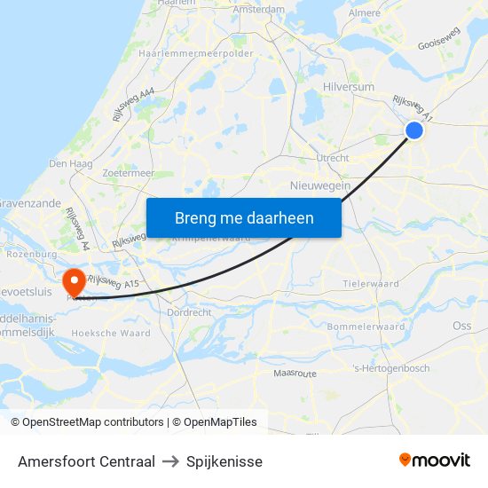Amersfoort Centraal to Spijkenisse map