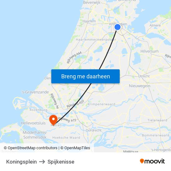 Koningsplein to Spijkenisse map