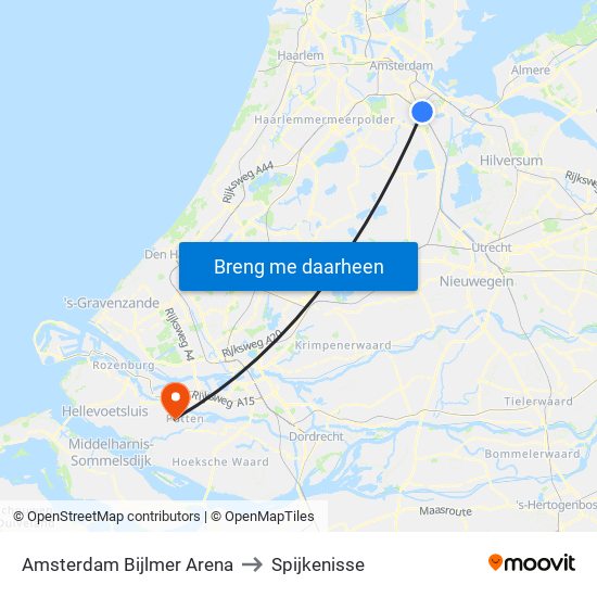 Amsterdam Bijlmer Arena to Spijkenisse map