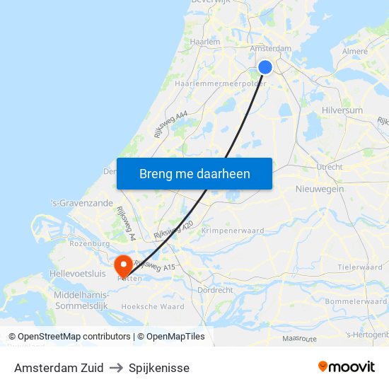 Amsterdam Zuid to Spijkenisse map