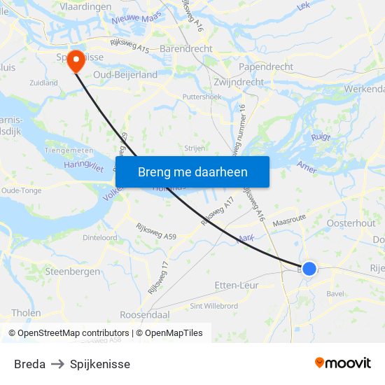 Breda to Spijkenisse map