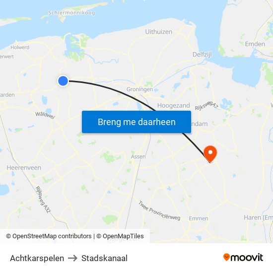 Achtkarspelen to Stadskanaal map